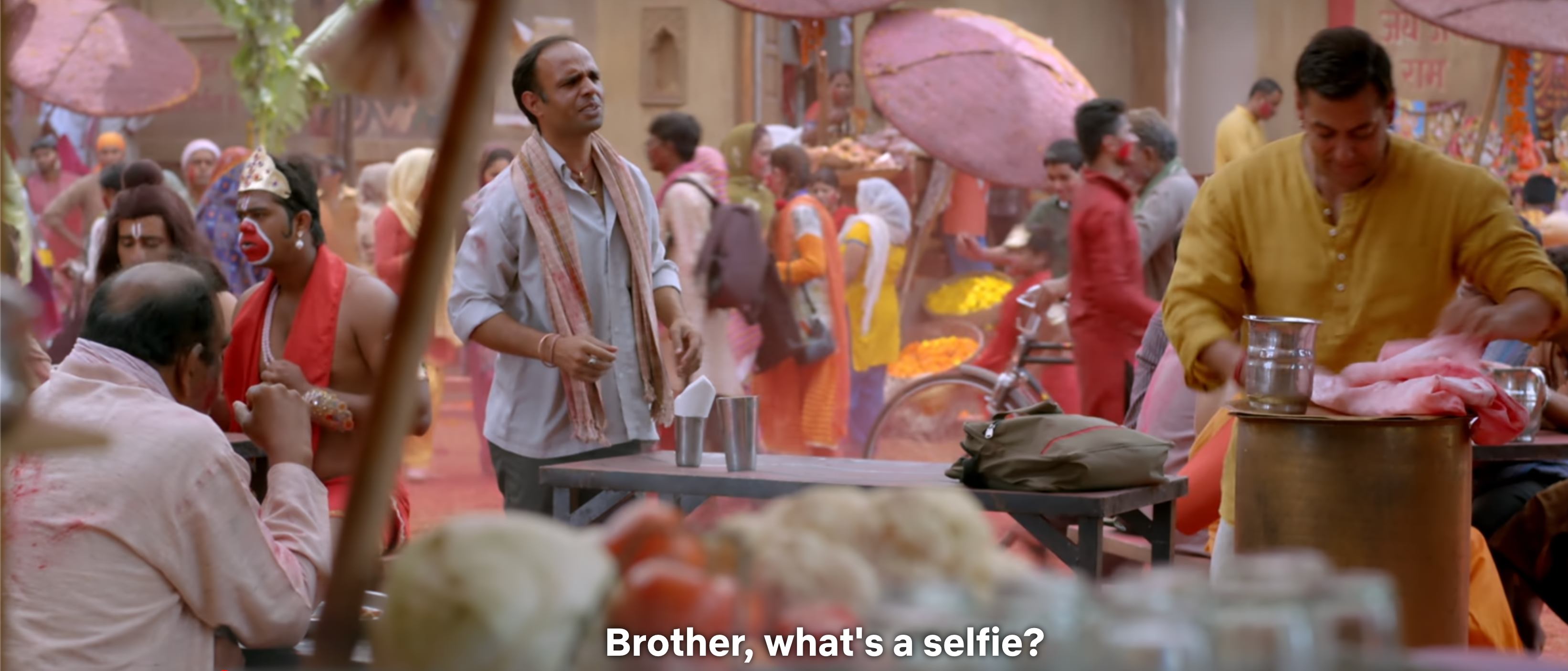 A character asks what a selfie is, Salman explains. Crazy to hear in 2025.