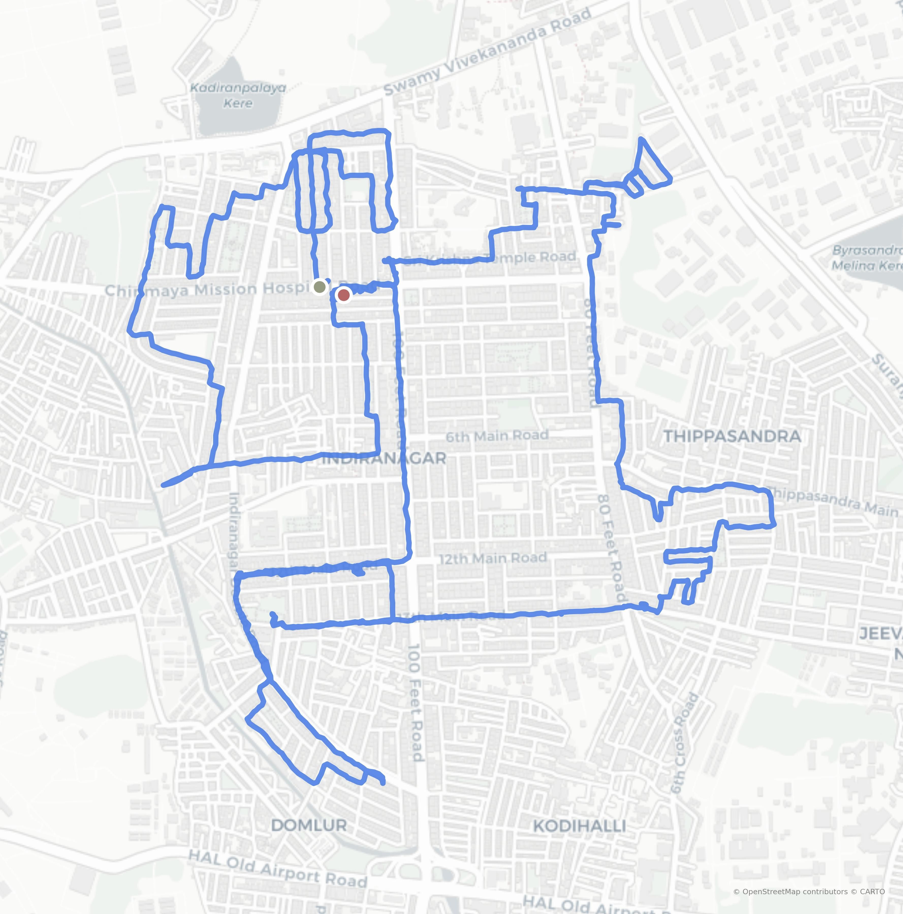 GPS track map for 18km in Bengaluru on November 09, 2024