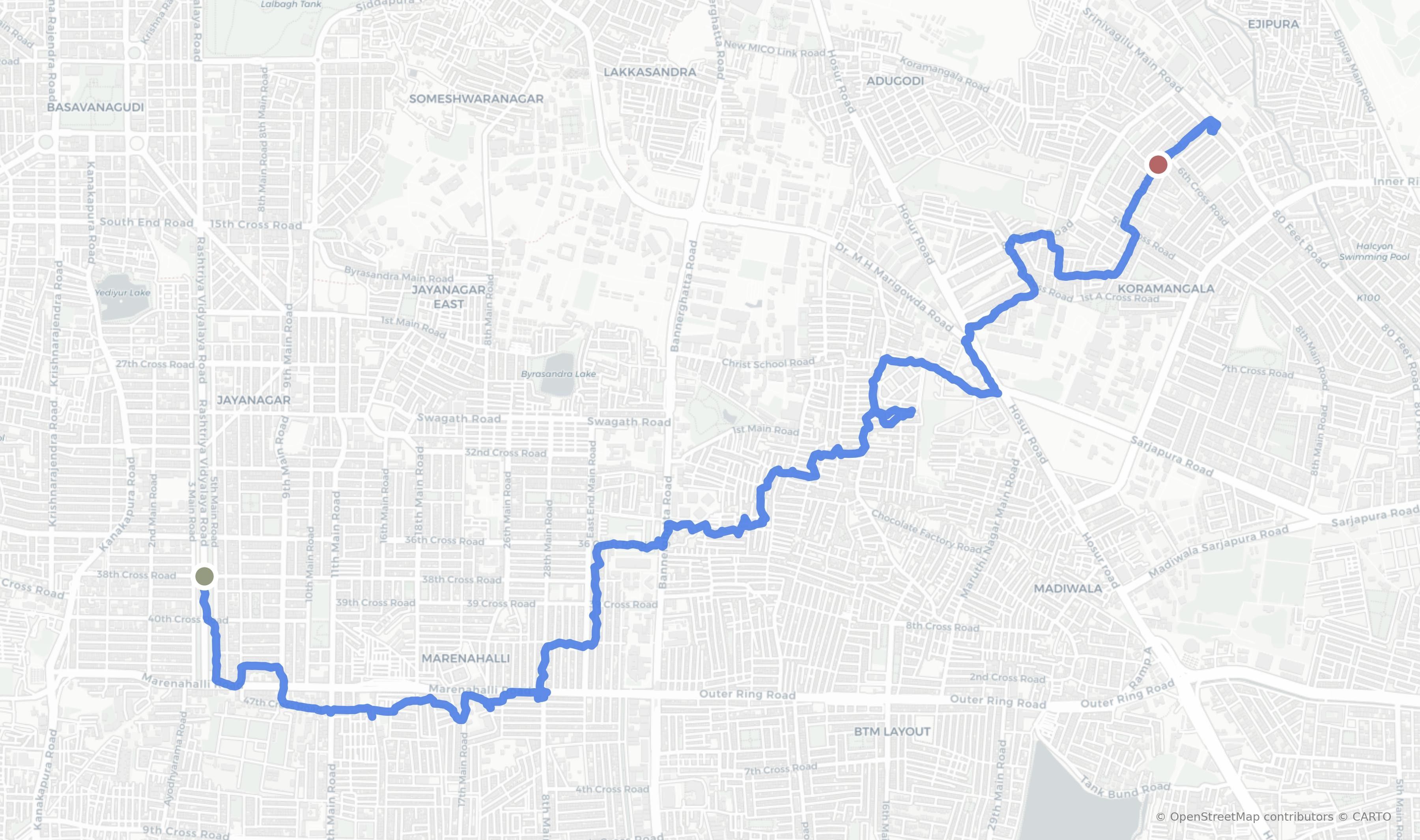 GPS track map for 11km in Bengaluru on May 30, 2025