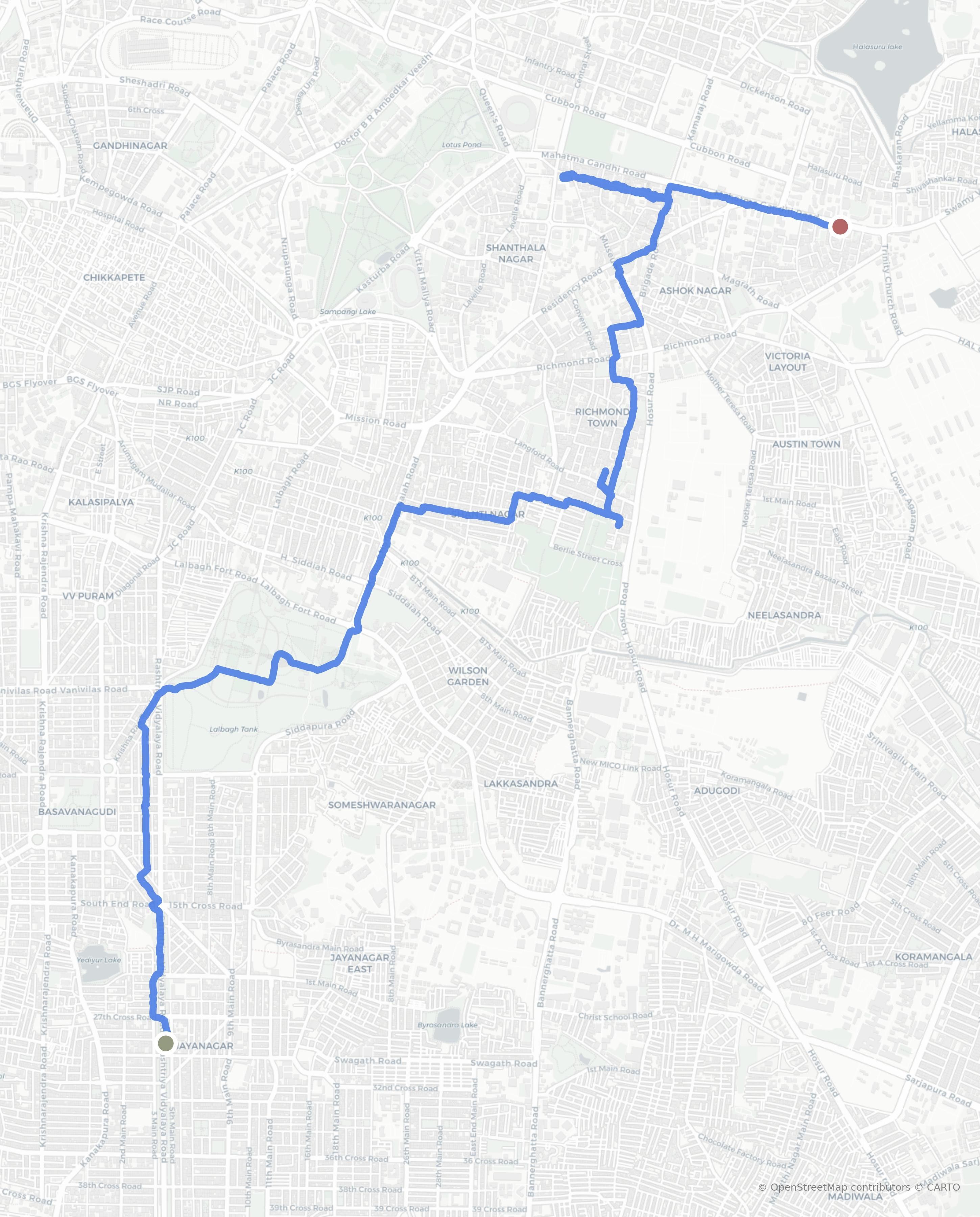 GPS track map for 12km in Bengaluru on August 30, 2024