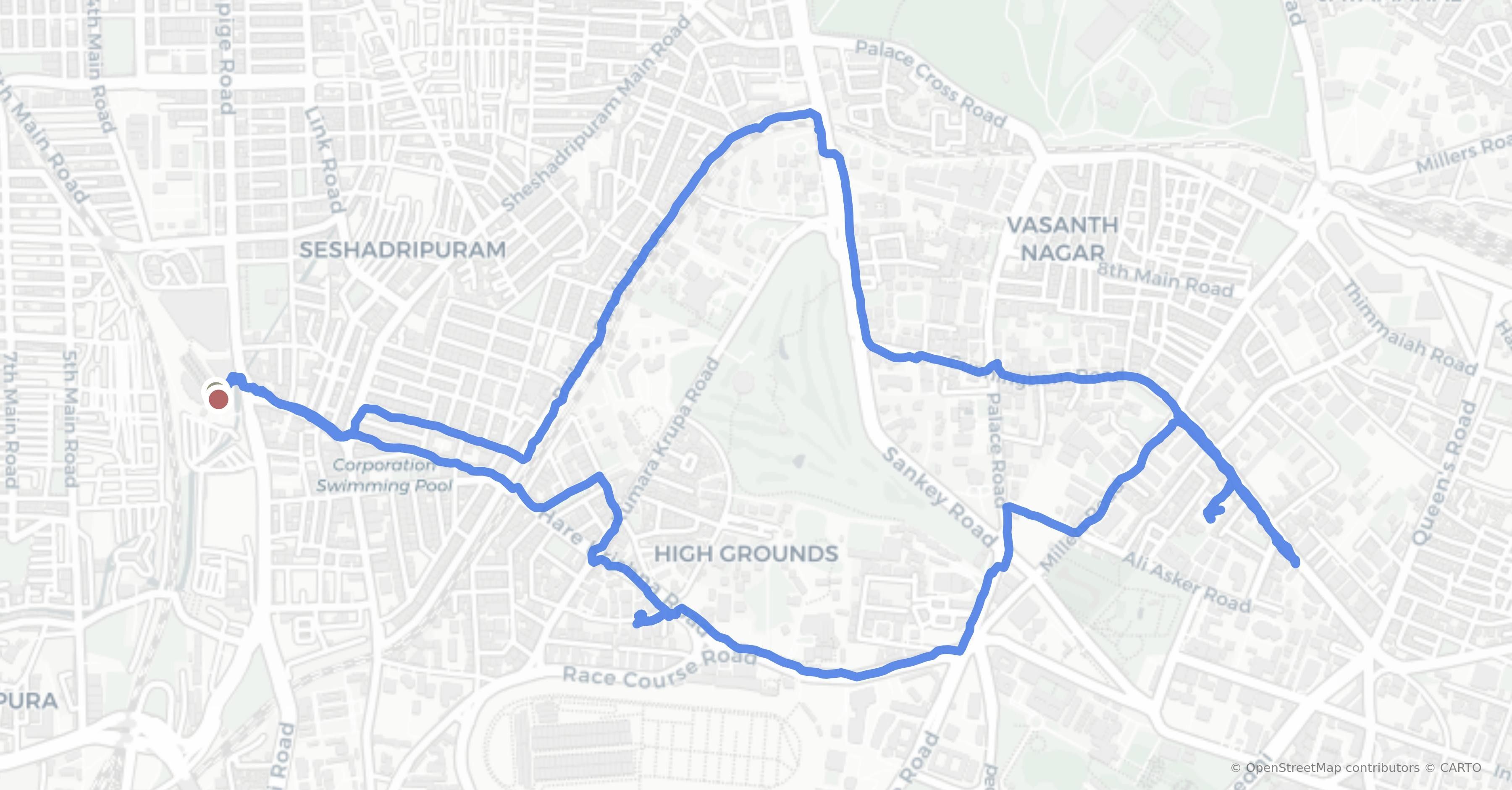 GPS track map for 9km in Bengaluru on August 24, 2025