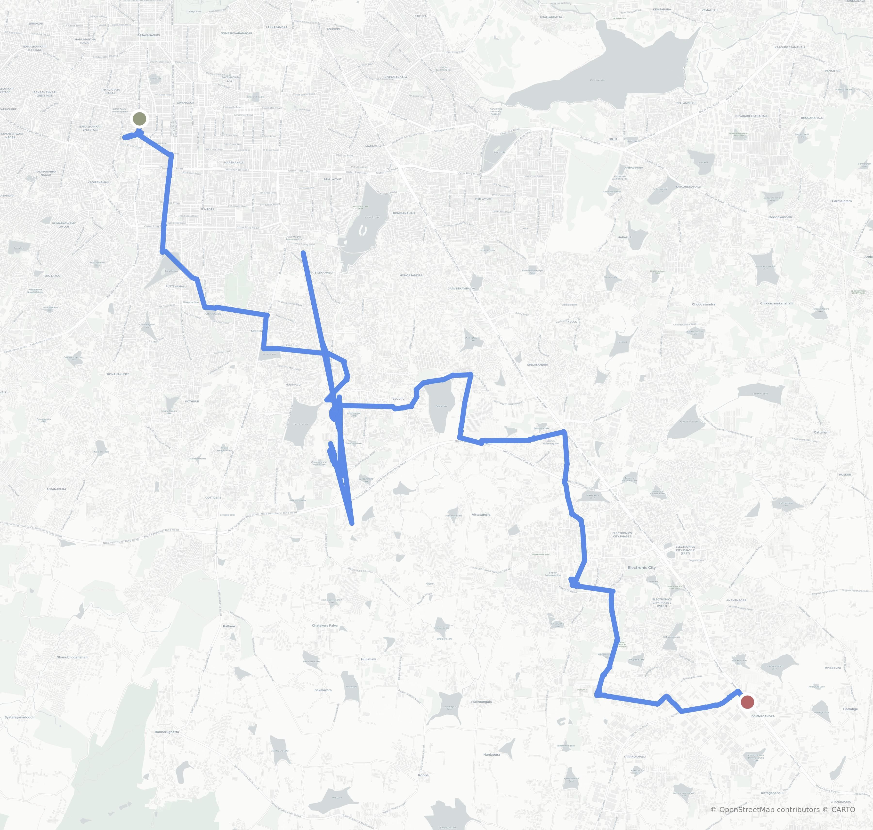GPS track map for 51km in Bengaluru on August 31, 2025