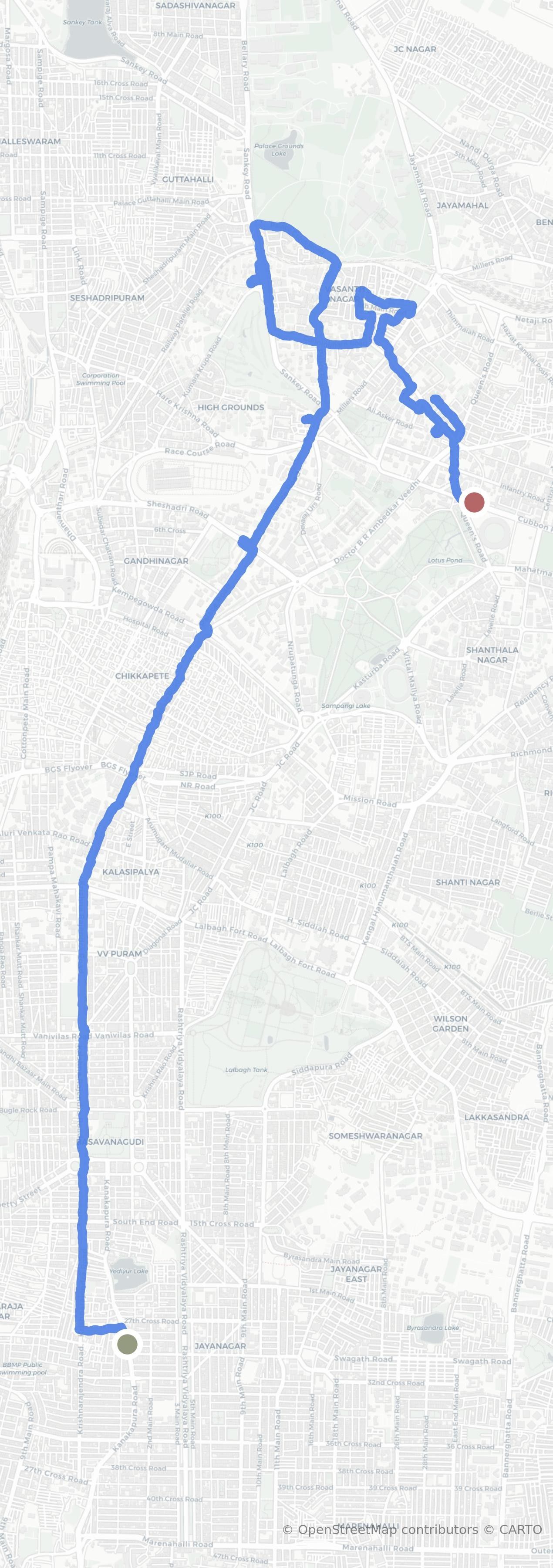 GPS track map for 16km in Bengaluru on November 02, 2024